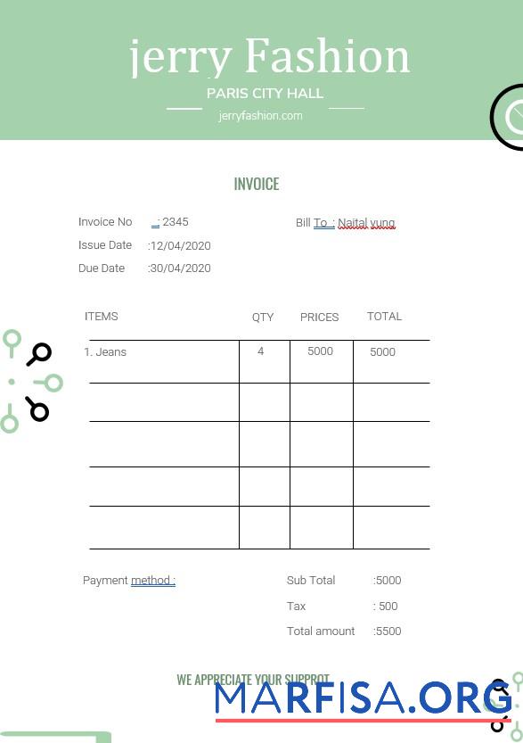 Realistic Fashion Store Invoice Template